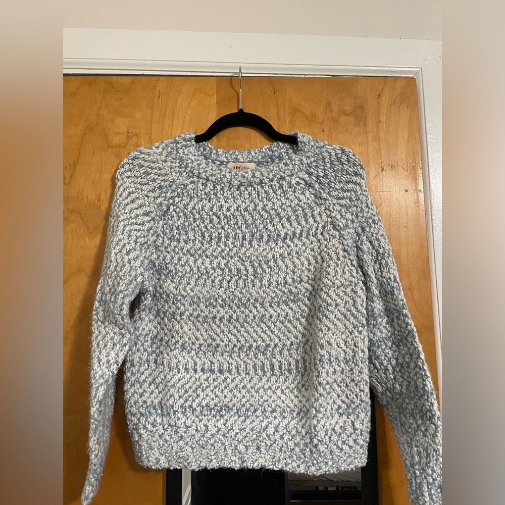 Blue and White Fuzzy Sweater